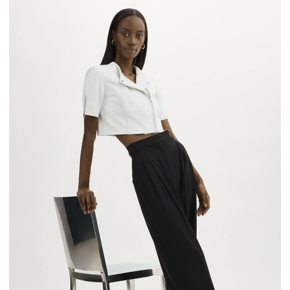 LAMARQUE White cropped leather motorcycle jacket. - Picture 8 of 10